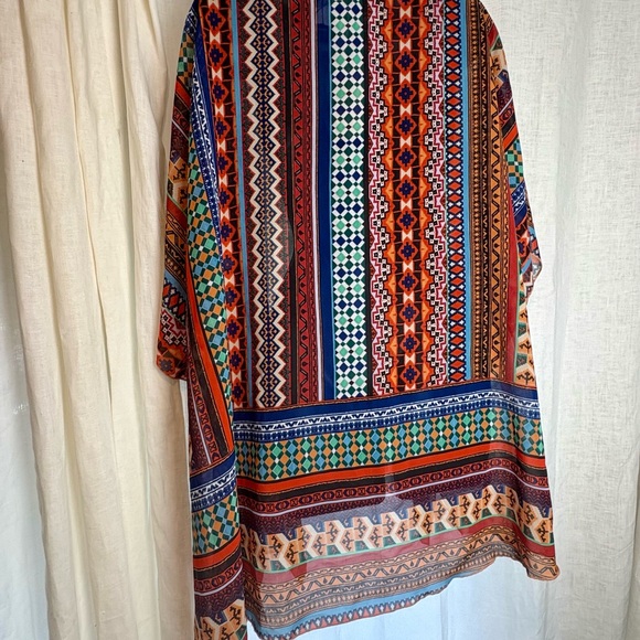Live 4 Truth Multicolor Ethnic Boho  Geometric Semi Sheer Poncho Festival - Picture 7 of 10